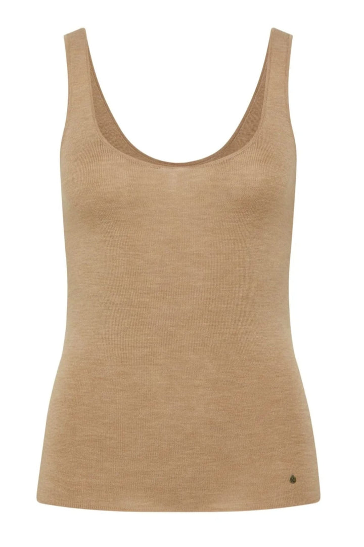 CABLE TOP XS / CAMEL SUPERFINE MERINO SINGLET - CSC1053