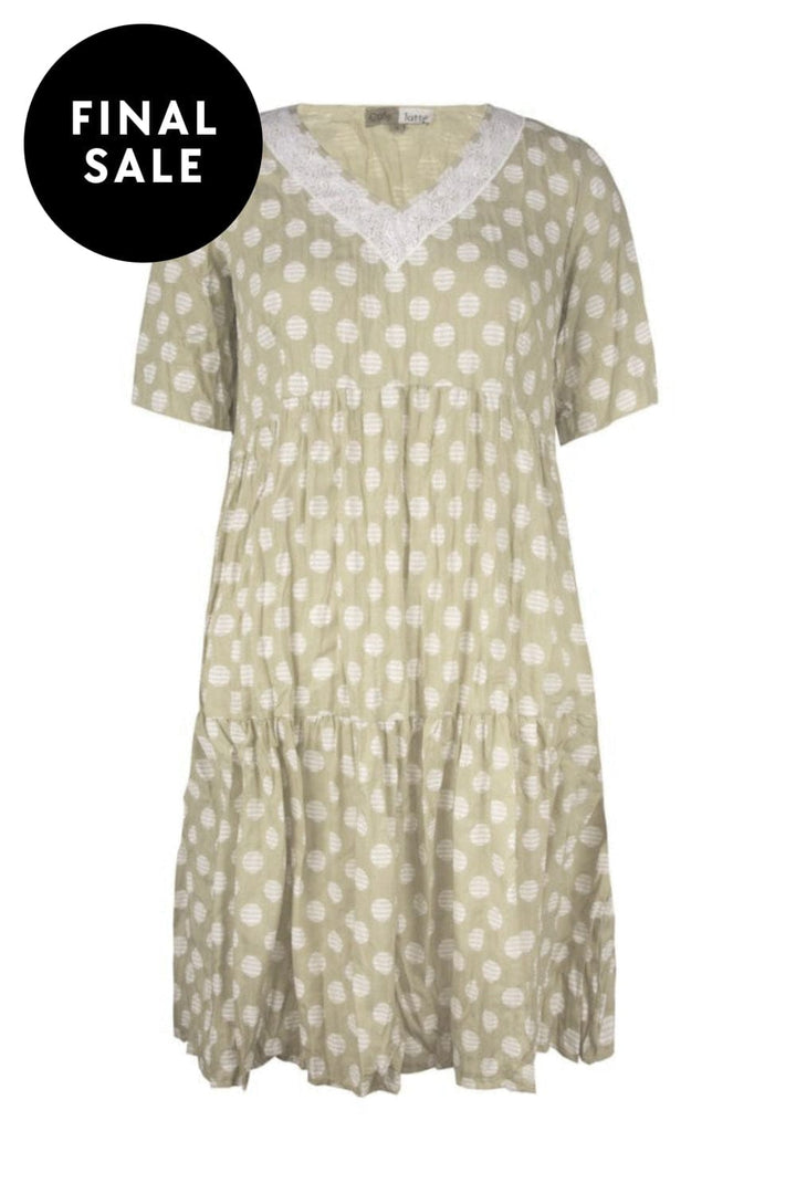 CAFÉ LATTE DRESS V NECK SPOT DRESS - CLM452