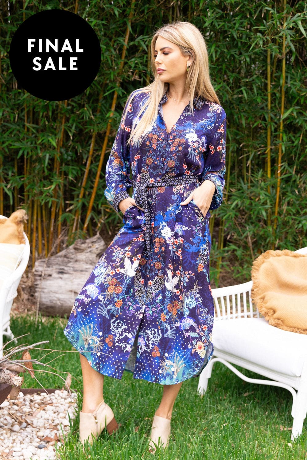 CIENNA DRESS MOONFLOWER BUTTONED DRESS - DRS-1650-MFW