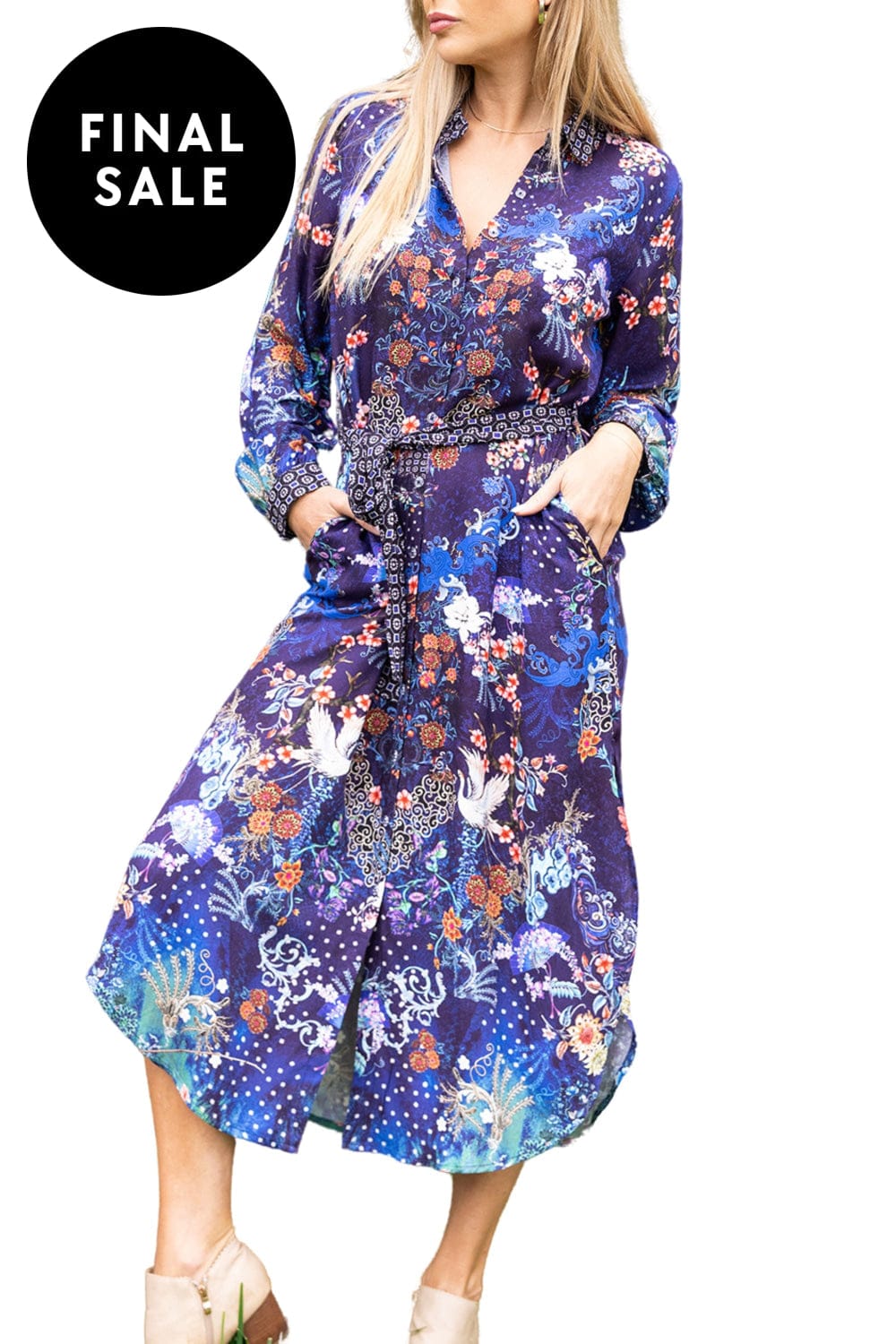 CIENNA DRESS S / PRINT MOONFLOWER BUTTONED DRESS - DRS-1650-MFW