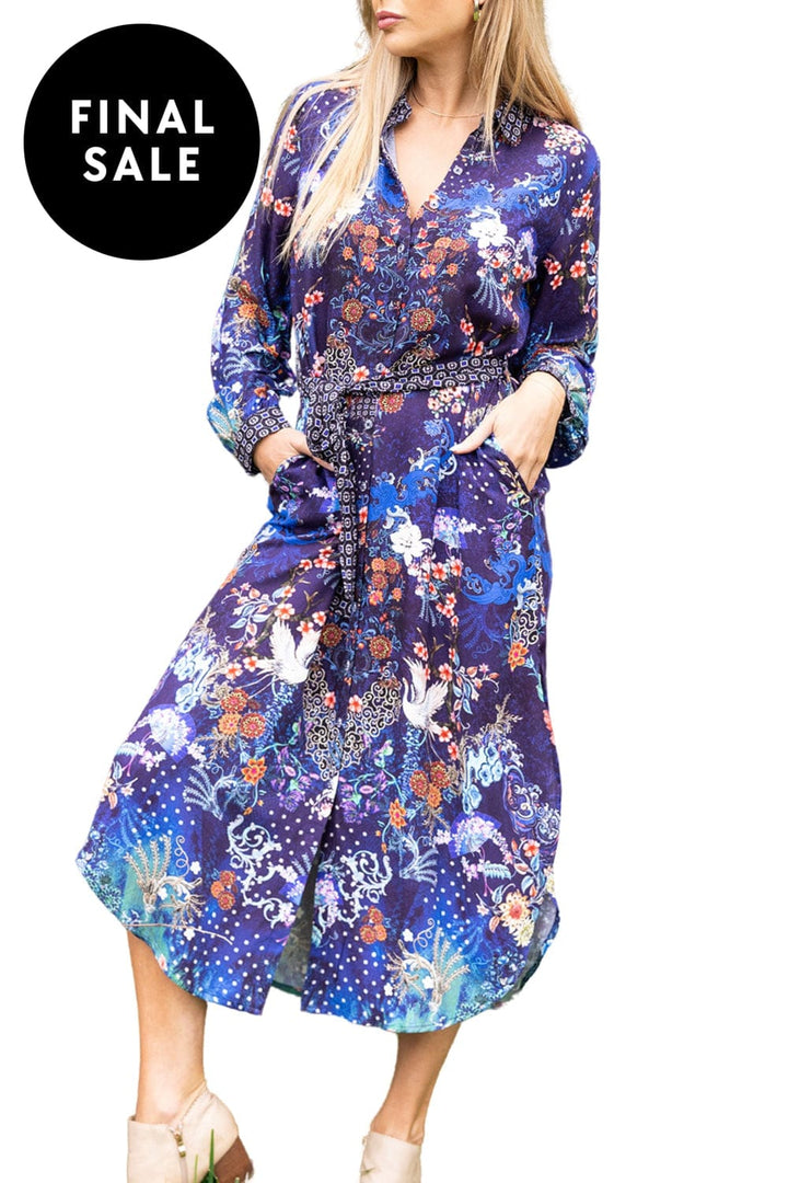 CIENNA DRESS S / PRINT MOONFLOWER BUTTONED DRESS - DRS-1650-MFW
