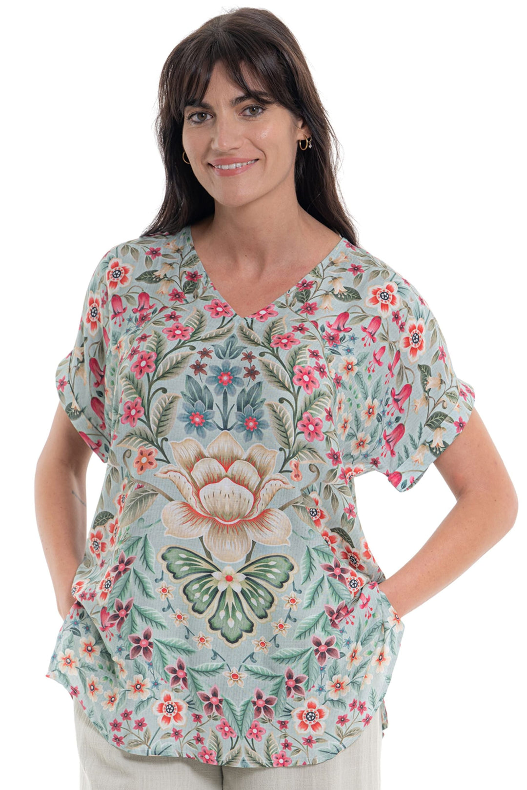 CIENNA TOP VINTAGE BLOSSOM V-NECK TOP - TOP-1214-VTG