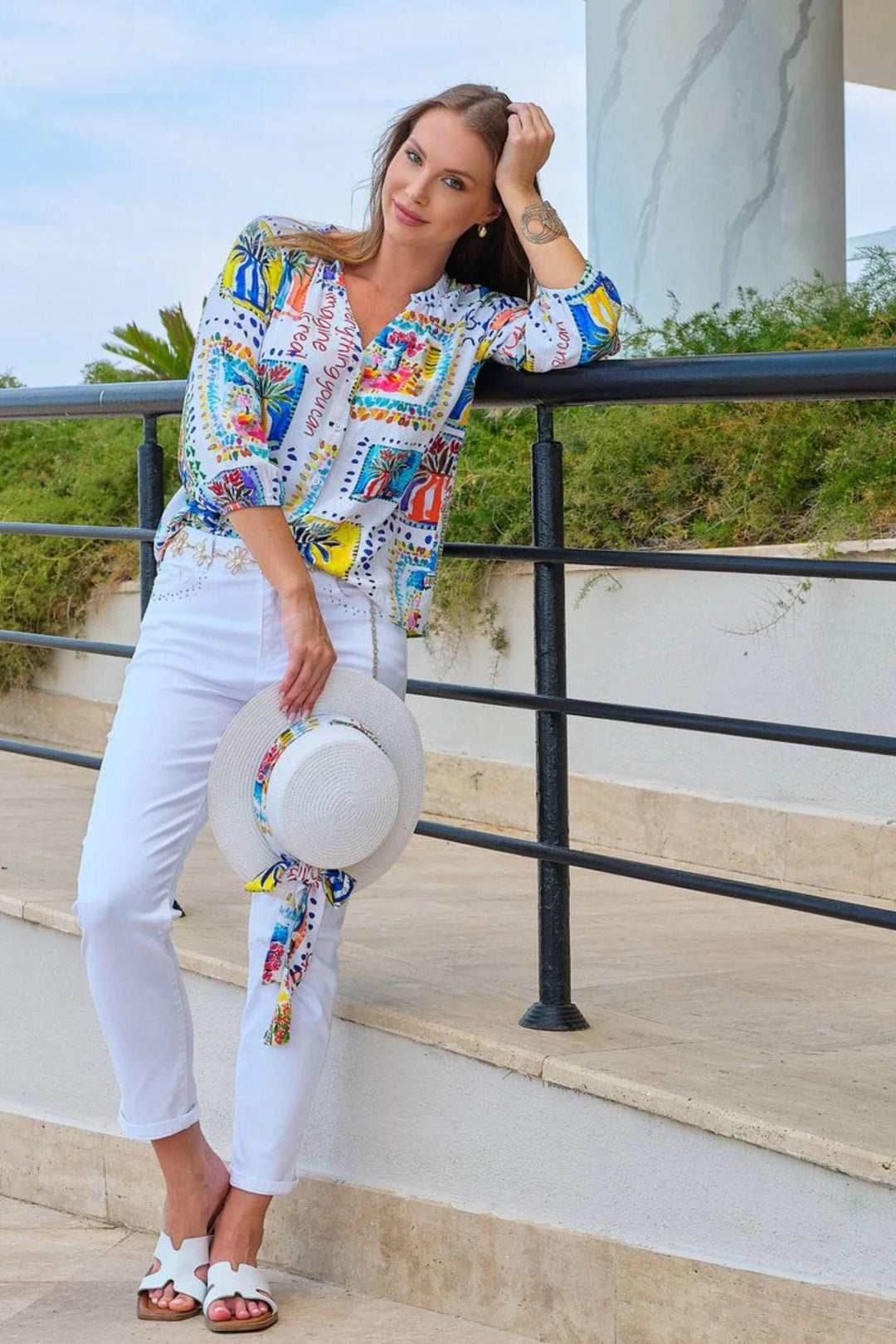 DOLCEZZA TOP PRINTED V-NECK - 26624