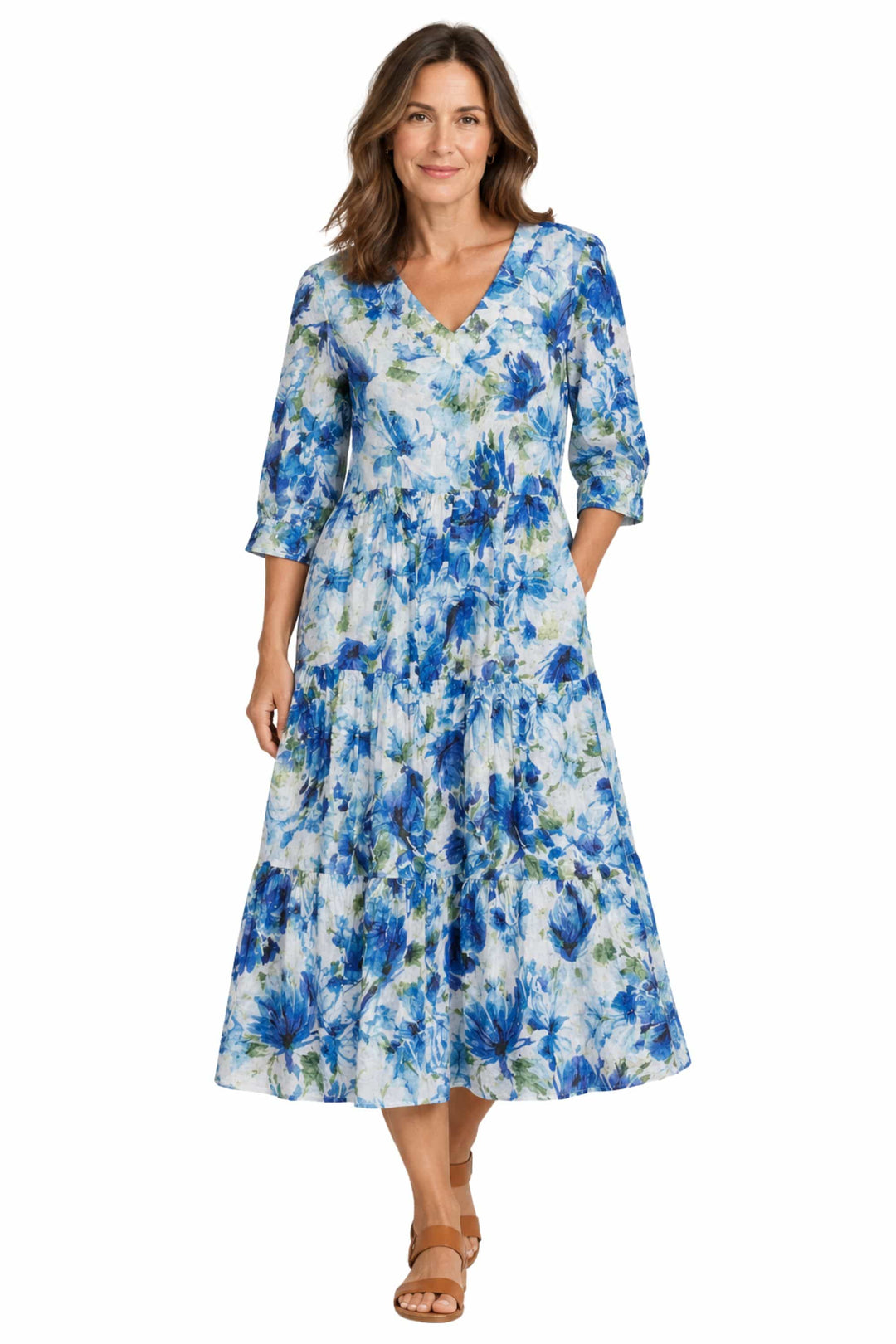 DRESS ADDICT DRESS BLUE / S JOK 3/4 SLV MIDI DRESS - JOK-A