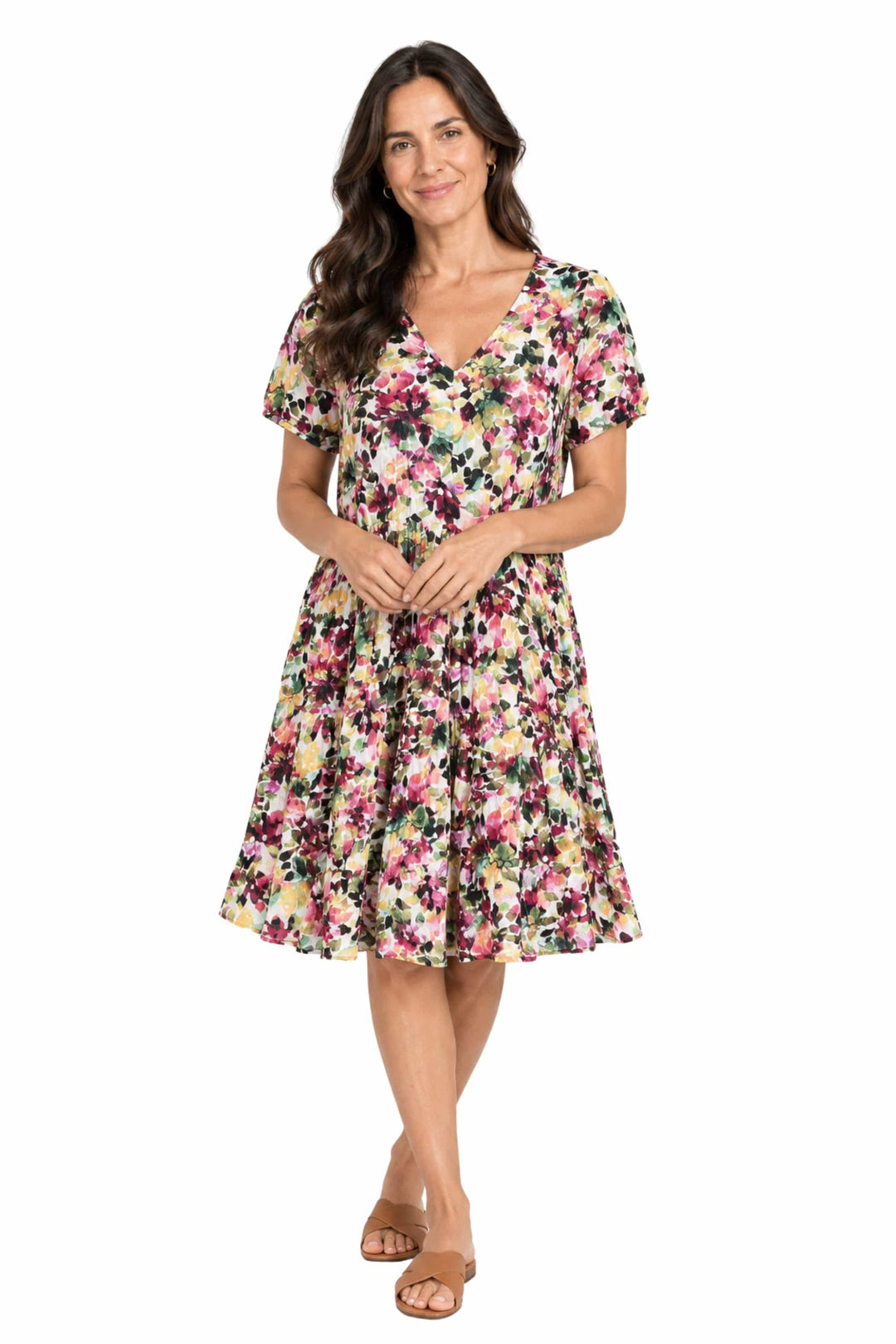 DRESS ADDICT DRESS FLORAL / S JAZI V NECK MIDI DRESS - JAZI-A
