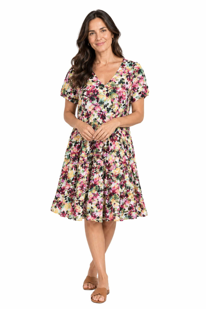 DRESS ADDICT DRESS FLORAL / S JAZI V NECK MIDI DRESS - JAZI-A