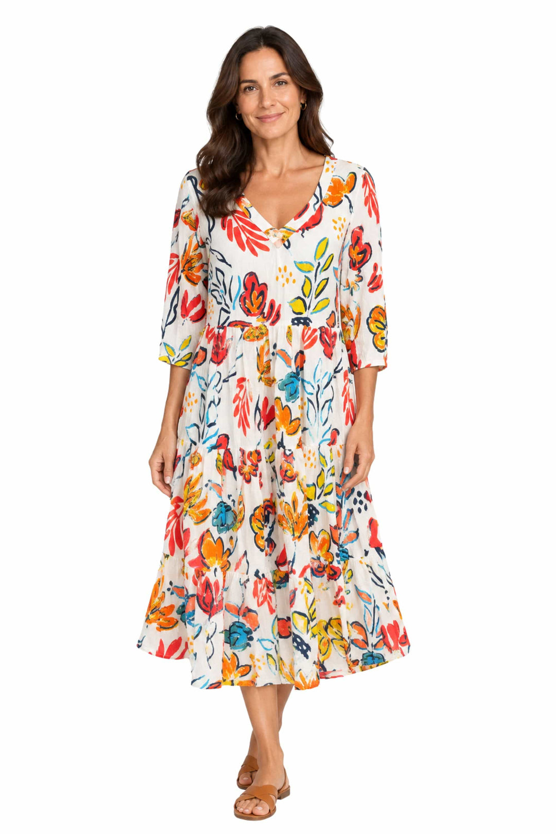 DRESS ADDICT DRESS FLORAL / S JOK 3/4 SLV MIDI DRESS - JOK-A