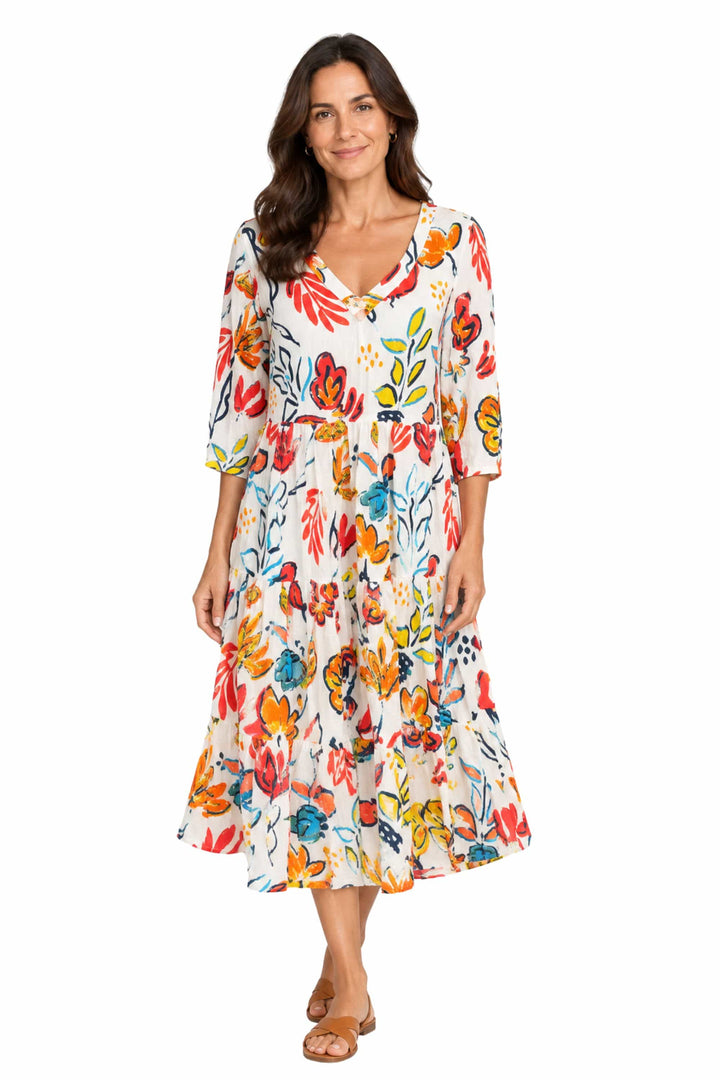 DRESS ADDICT DRESS FLORAL / S JOK 3/4 SLV MIDI DRESS - JOK-A