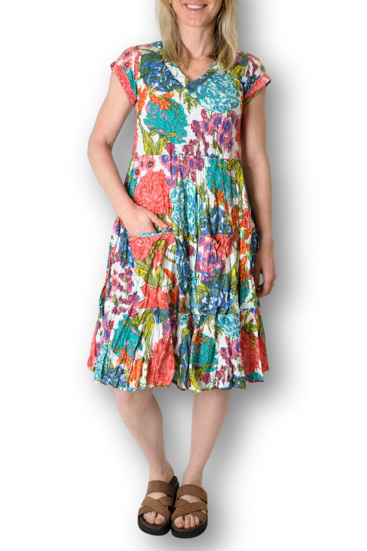 DRESS ADDICT DRESS S / FLORAL CAP SLV MIDI DRESS - JALAN-5AK