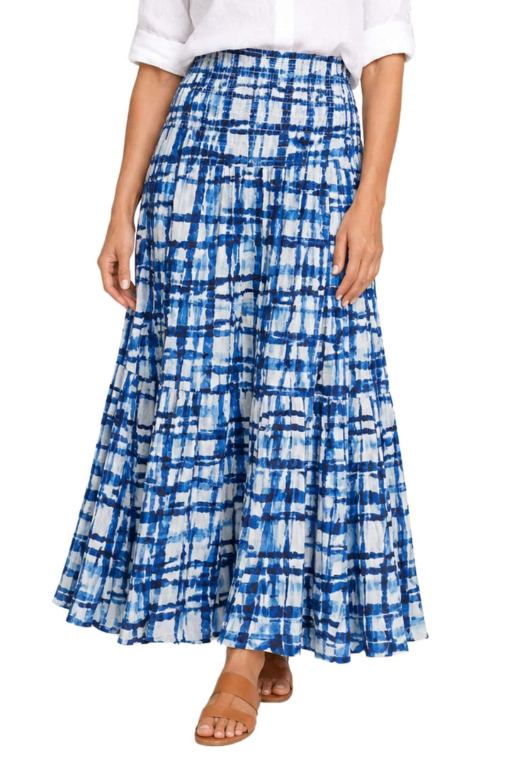 DRESS ADDICT SKIRT BLUE-WHITE / S JAJA SHIRRED WAIST MAXI SKIRT - JAJA-A