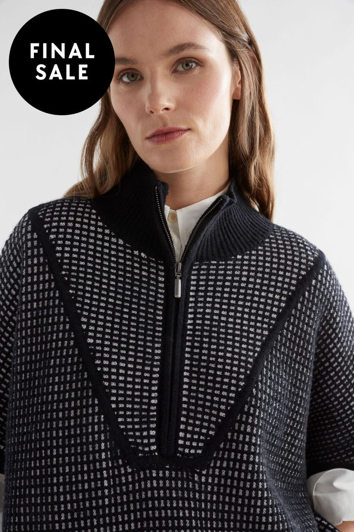 ELK TOP BLACK-WHITE CHEIL PONCHO - K0154
