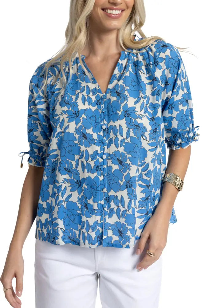 FLEUR BLOUSE - HS25101 XS / BLUE BLOUSE