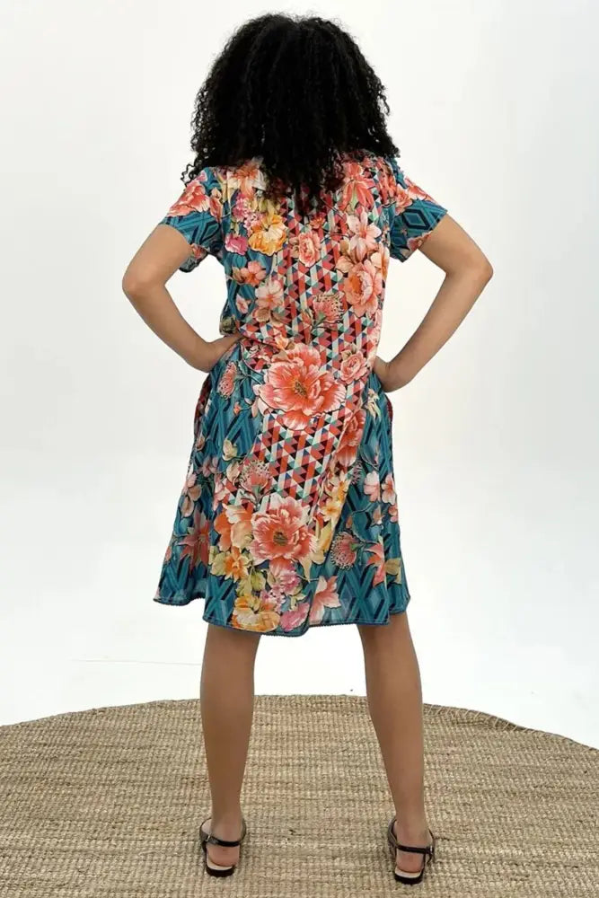 FLORAL DIAMOND PINTUCK DRESS - SDR-1768-FDM DRESS