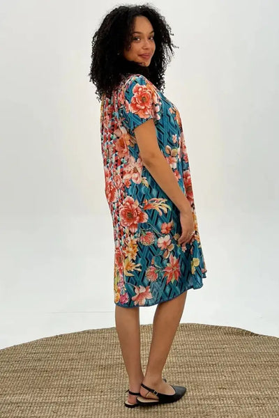 FLORAL DIAMOND PINTUCK DRESS - SDR-1768-FDM DRESS