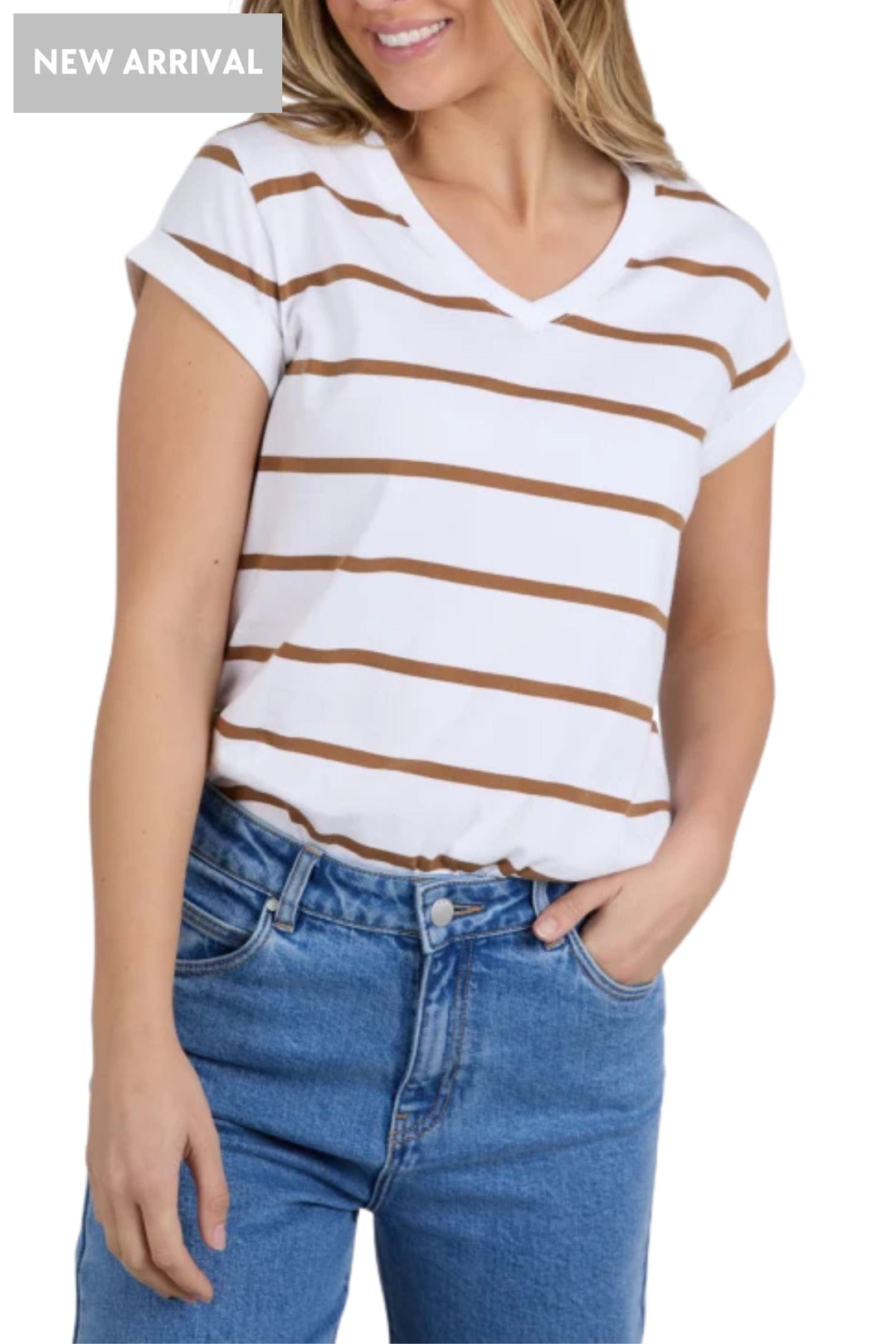 FOXWOOD T-SHIRT 8 / COCONUT-STRIPE MANLY STRIPE VEE TEE - 55X0225