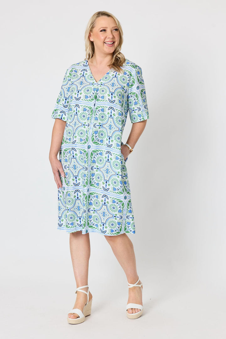 GORDON SMITH DRESS PALM BEACH PRINT DRESS - 49620GS