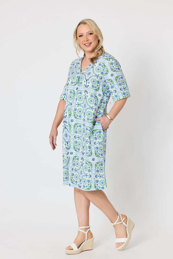 GORDON SMITH DRESS PALM BEACH PRINT DRESS - 49620GS