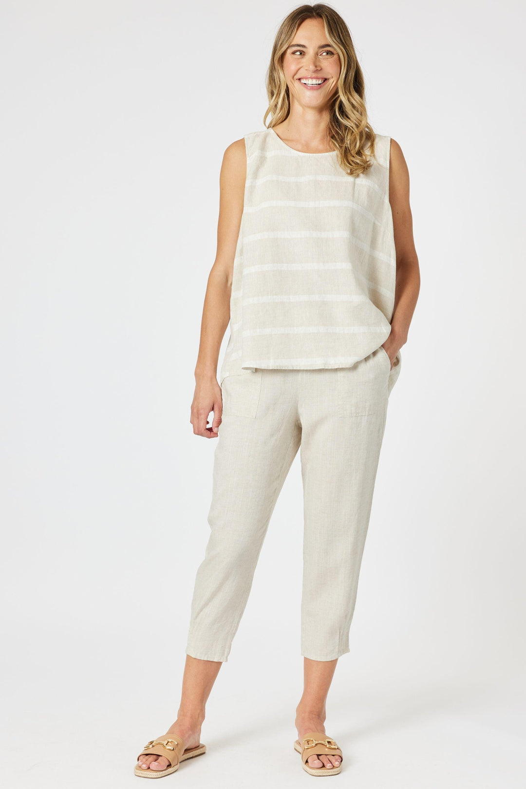 GORDON SMITH PANTS 8 / NATURAL SARAH LINEN PANT - 19393GS