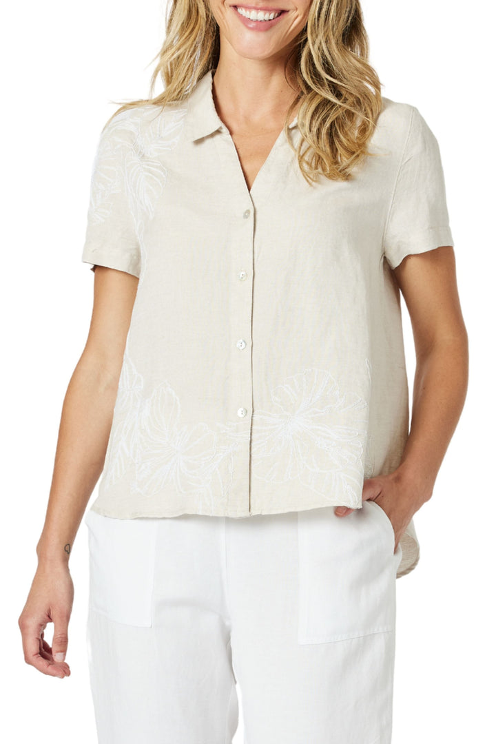 GORDON SMITH SHIRT 8 / NATURAL LINO EMBROIDERED SHIRT - 48168GS