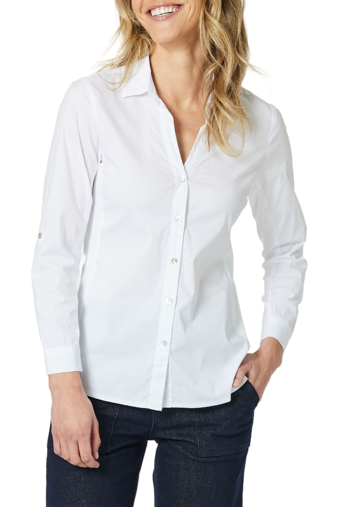 GORDON SMITH SHIRT 8 / WHITE EMMA RIB DETAIL SHIRT - 39952GS