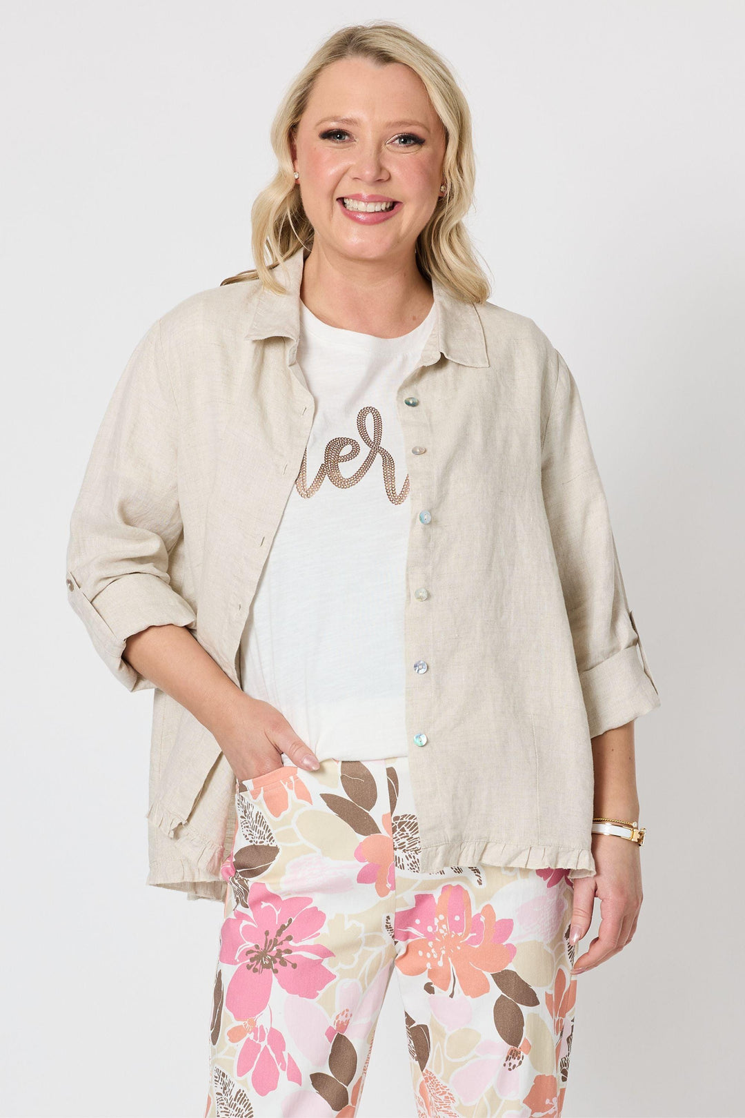 GORDON SMITH SHIRT MILLY RUFFLE HEM SHIRT - 49444GS