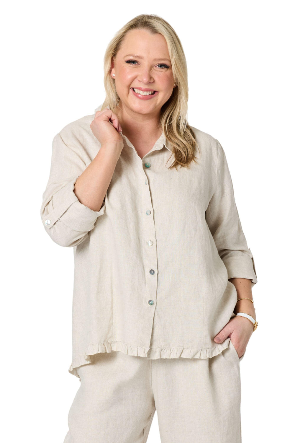 GORDON SMITH SHIRT MILLY RUFFLE HEM SHIRT - 49444GS