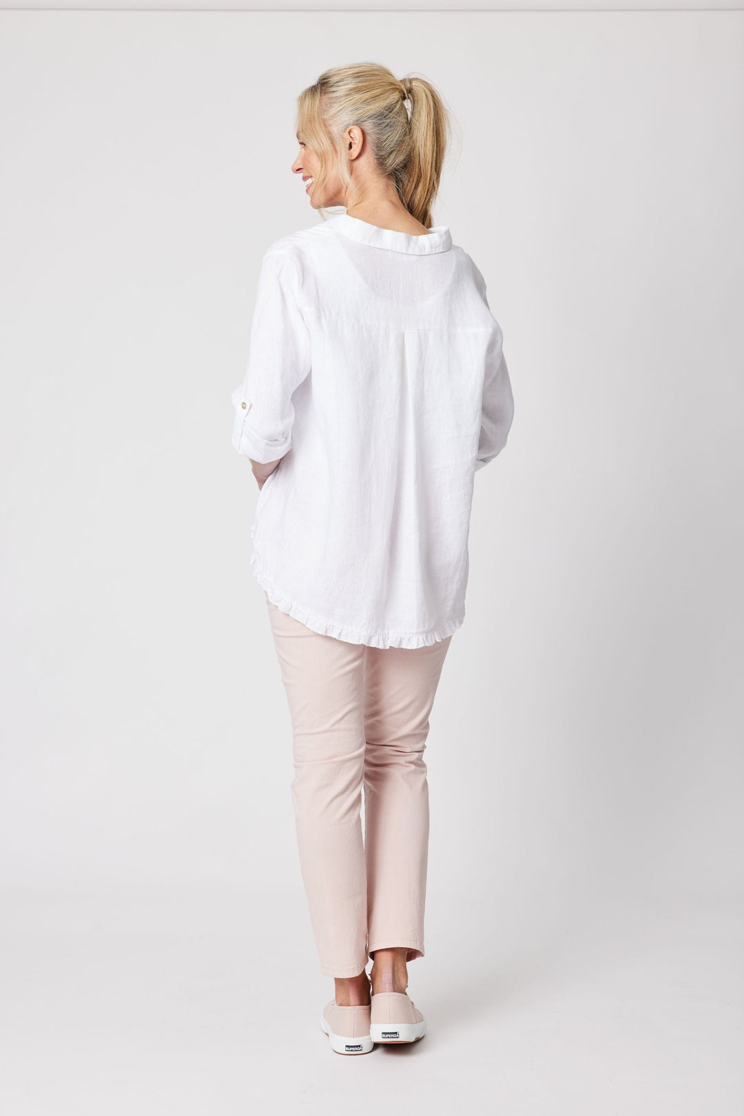 GORDON SMITH SHIRT RUFFLE HEM LINEN SHIRT - 41002GS