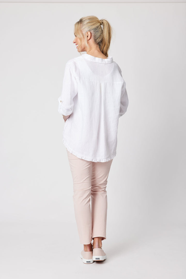 GORDON SMITH SHIRT RUFFLE HEM LINEN SHIRT - 41002GS