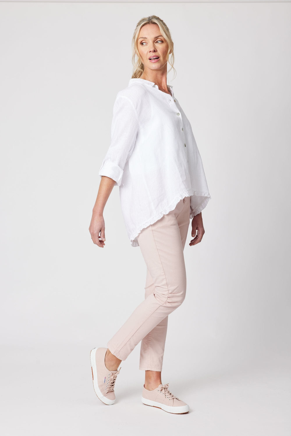 GORDON SMITH SHIRT RUFFLE HEM LINEN SHIRT - 41002GS