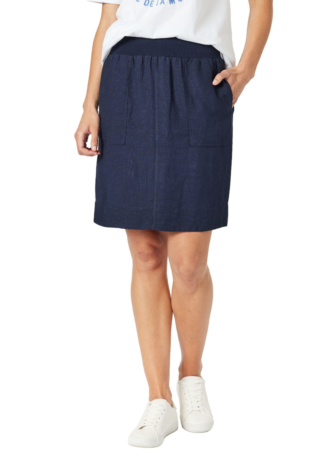 GORDON SMITH SKIRT 8 / NAVY LINO STITCH HEM SKIRT - 48105GS