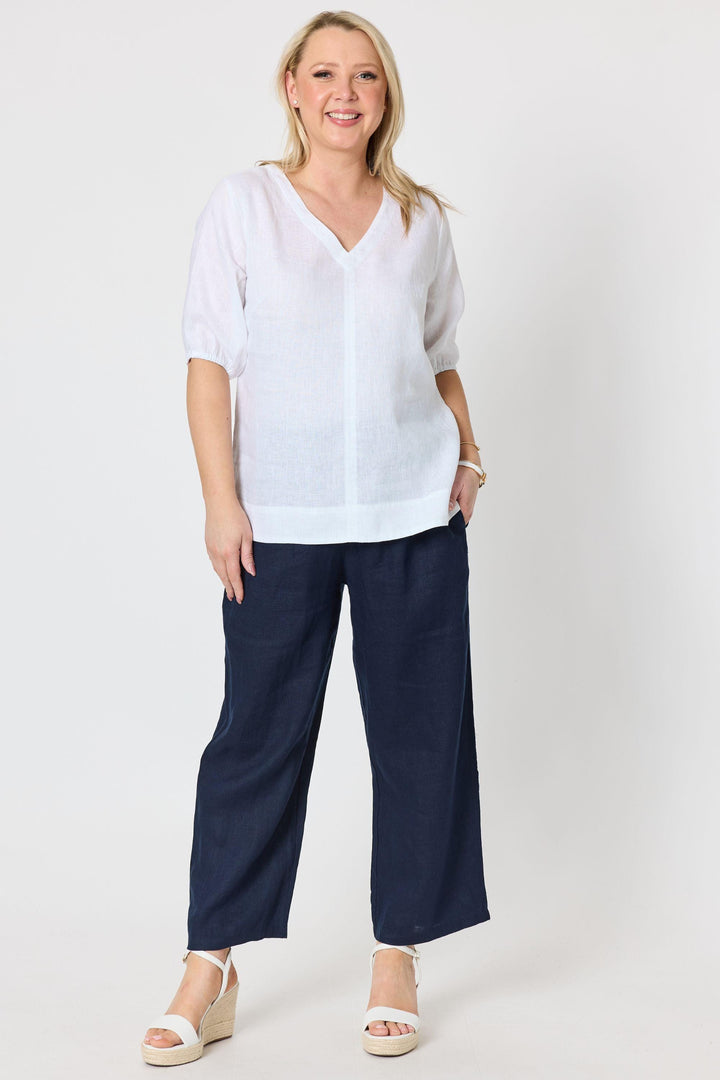 GORDON SMITH TOP 8 / WHITE ANNA LINEN TOP - 49447GS