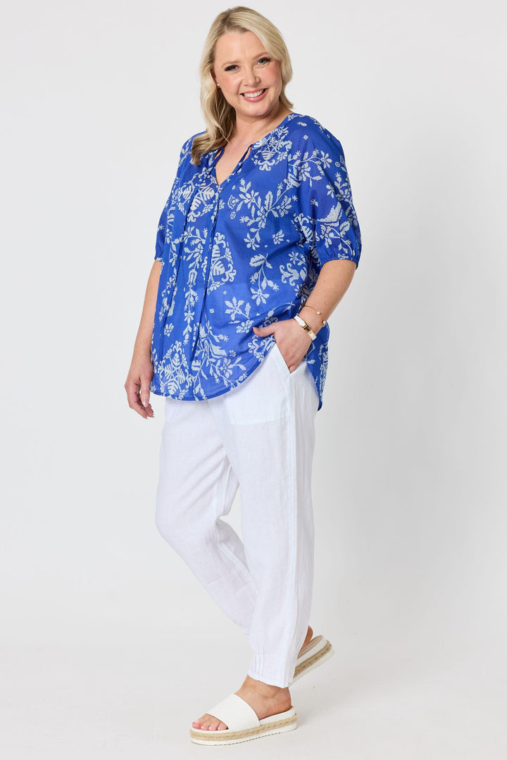 GORDON SMITH TOP AZURE GARDEN PRINT TOP - 50223GS