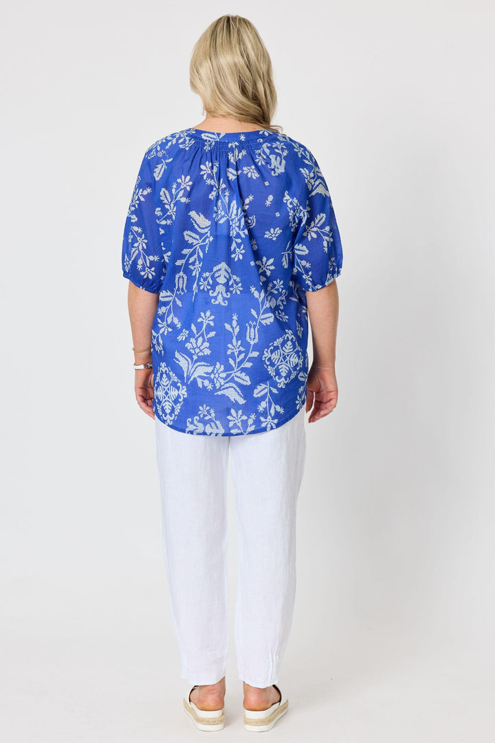 GORDON SMITH TOP AZURE GARDEN PRINT TOP - 50223GS
