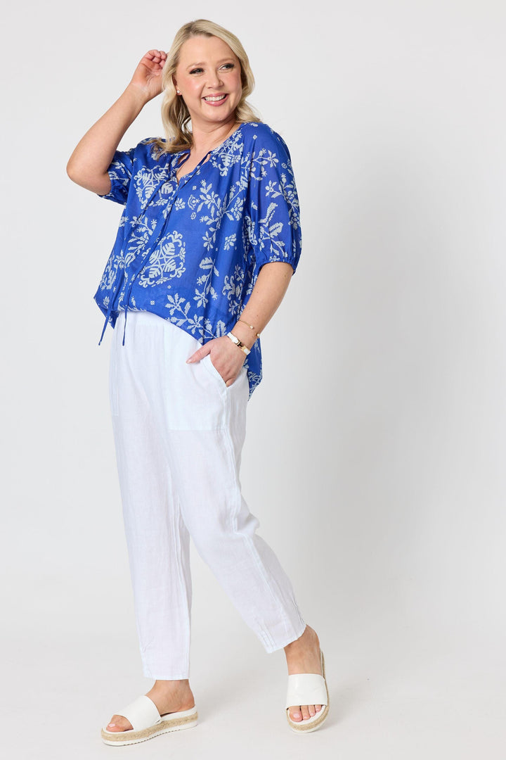 GORDON SMITH TOP AZURE GARDEN PRINT TOP - 50223GS
