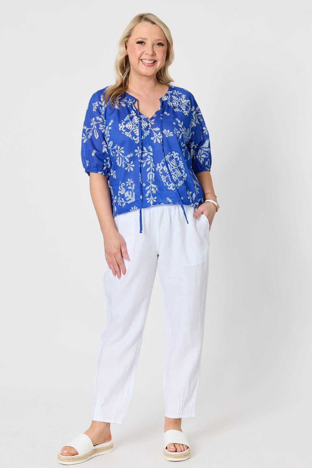 GORDON SMITH TOP AZURE GARDEN PRINT TOP - 50223GS