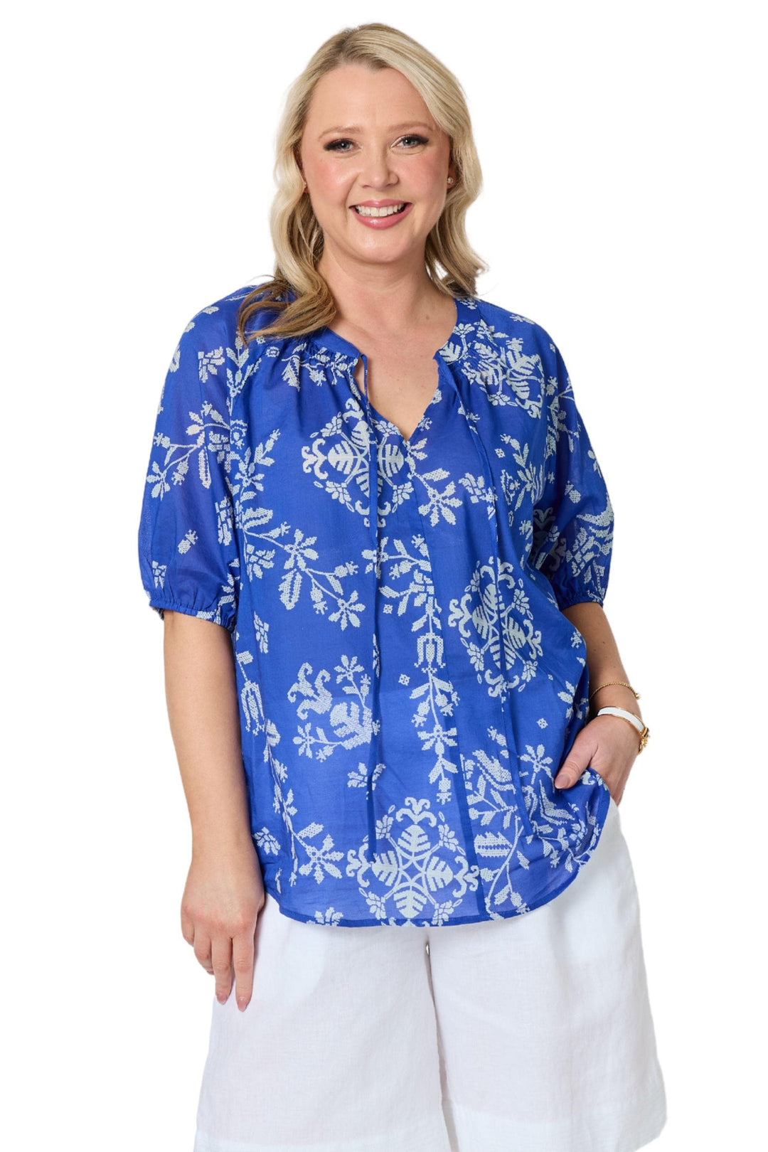 GORDON SMITH TOP AZURE GARDEN PRINT TOP - 50223GS