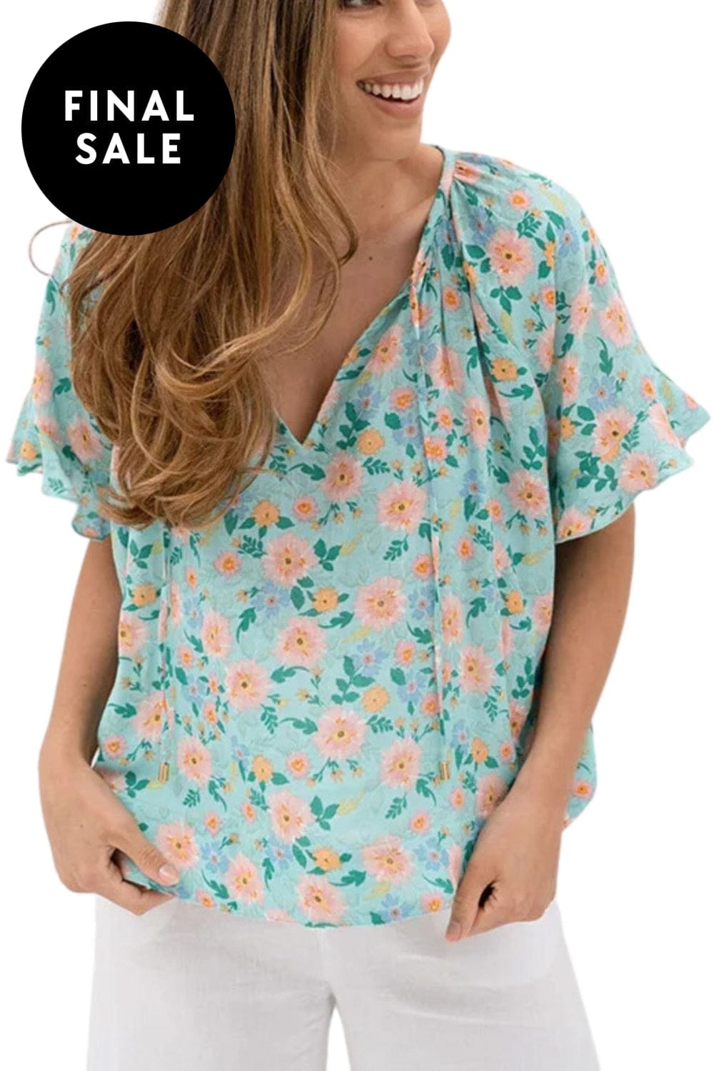 HUMIDITY BLOUSE S/M / TURQUOISE STARDUST BLOOM BLOUSE - HS23219