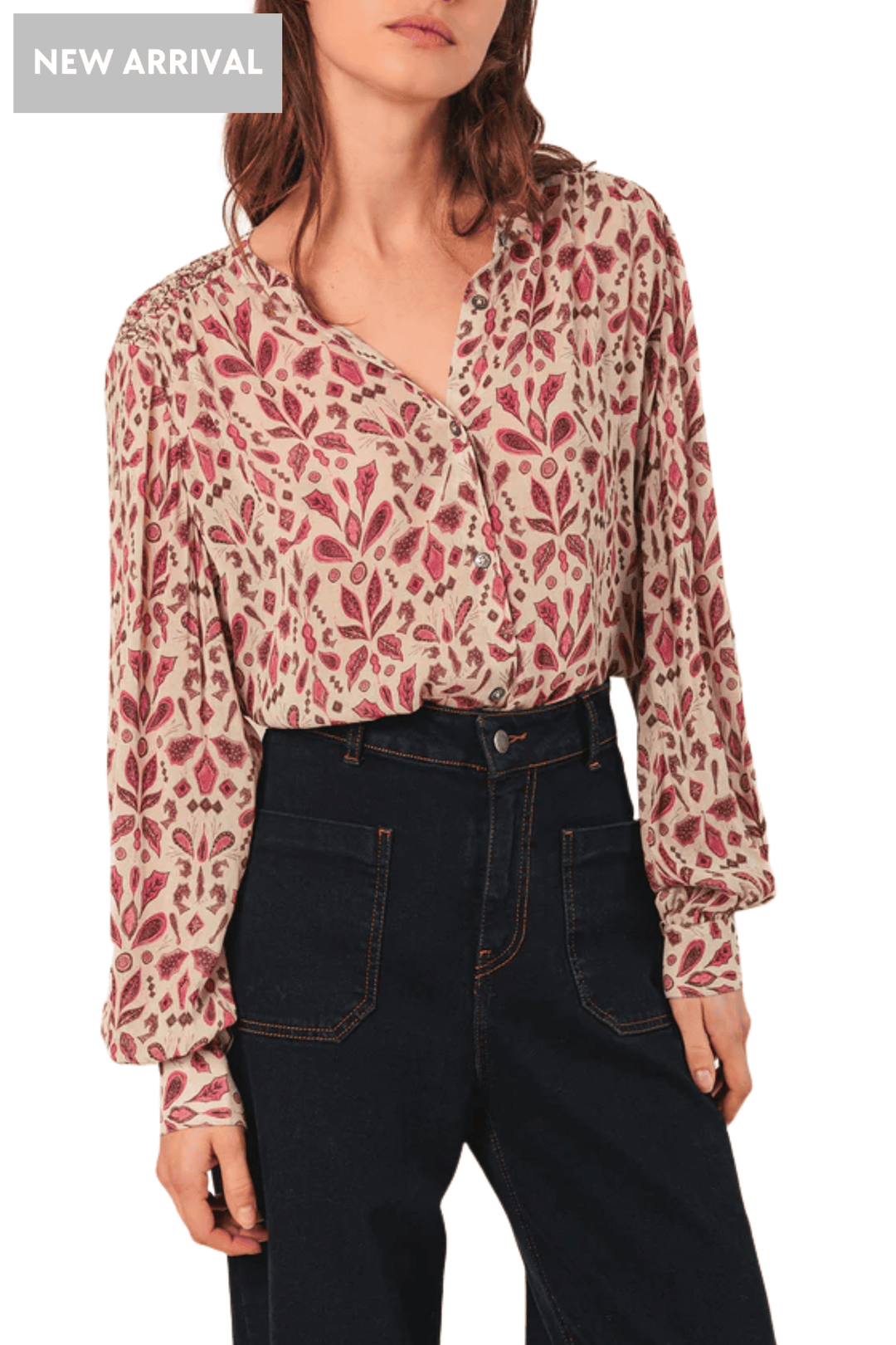 INDI AND COLD BLOUSE SMOCK DETAIL SHIRT - KI197