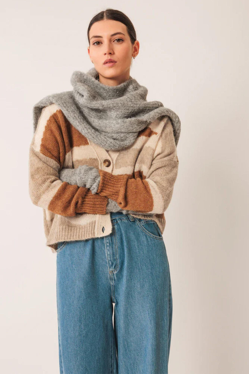 INDI AND COLD CARDIGAN INTARSIA ALPACA JACKET - EA535
