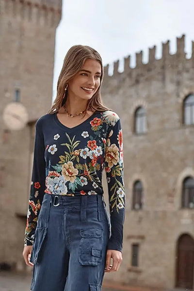 JANIE L/SLV V NECK TEE - T16325-7 TOP