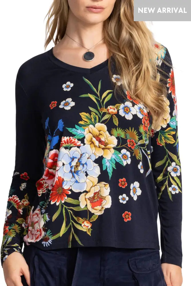 JANIE L/SLV V NECK TEE - T16325-7 TOP