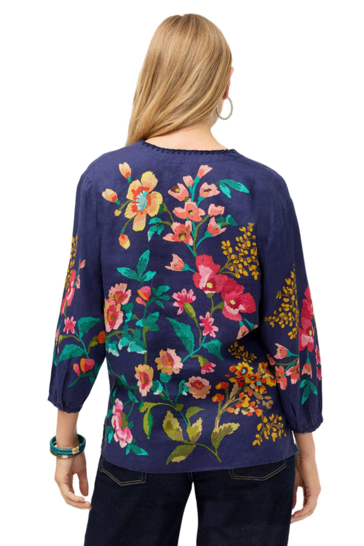 JOHNNY WAS BLOUSE SPLIT NECK LINEN BLOUSE - J10426-1