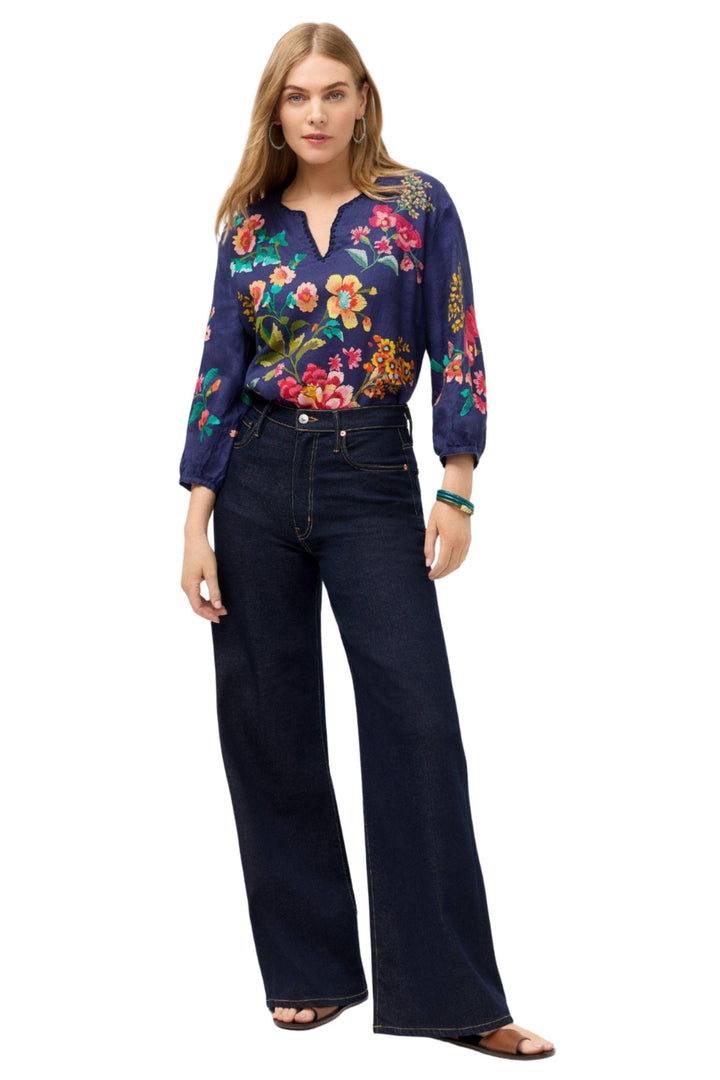 JOHNNY WAS BLOUSE SPLIT NECK LINEN BLOUSE - J10426-1