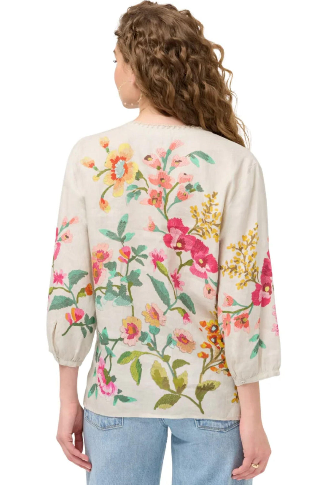JOHNNY WAS BLOUSE SPLIT NECK LINEN BLOUSE - J10426-1