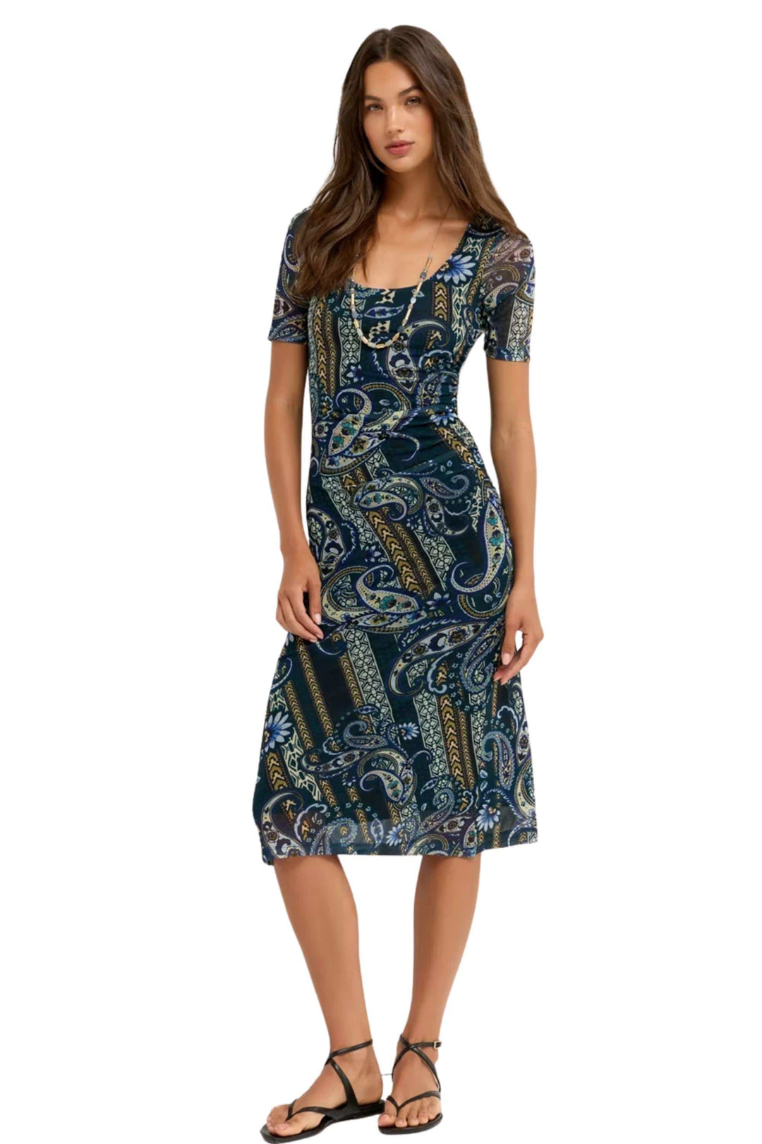 JOHNNY WAS DRESS SCOOP NECK MESH MIDI - T37726-7