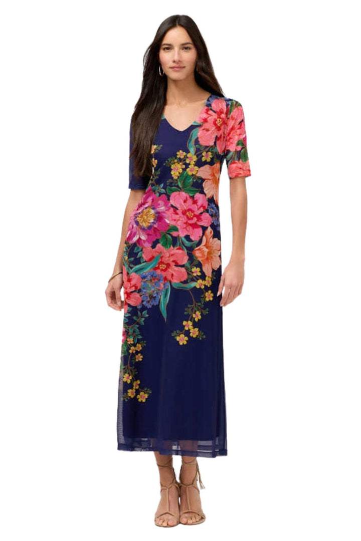 JOHNNY WAS DRESS V-NECK MESH MIDI DRESS