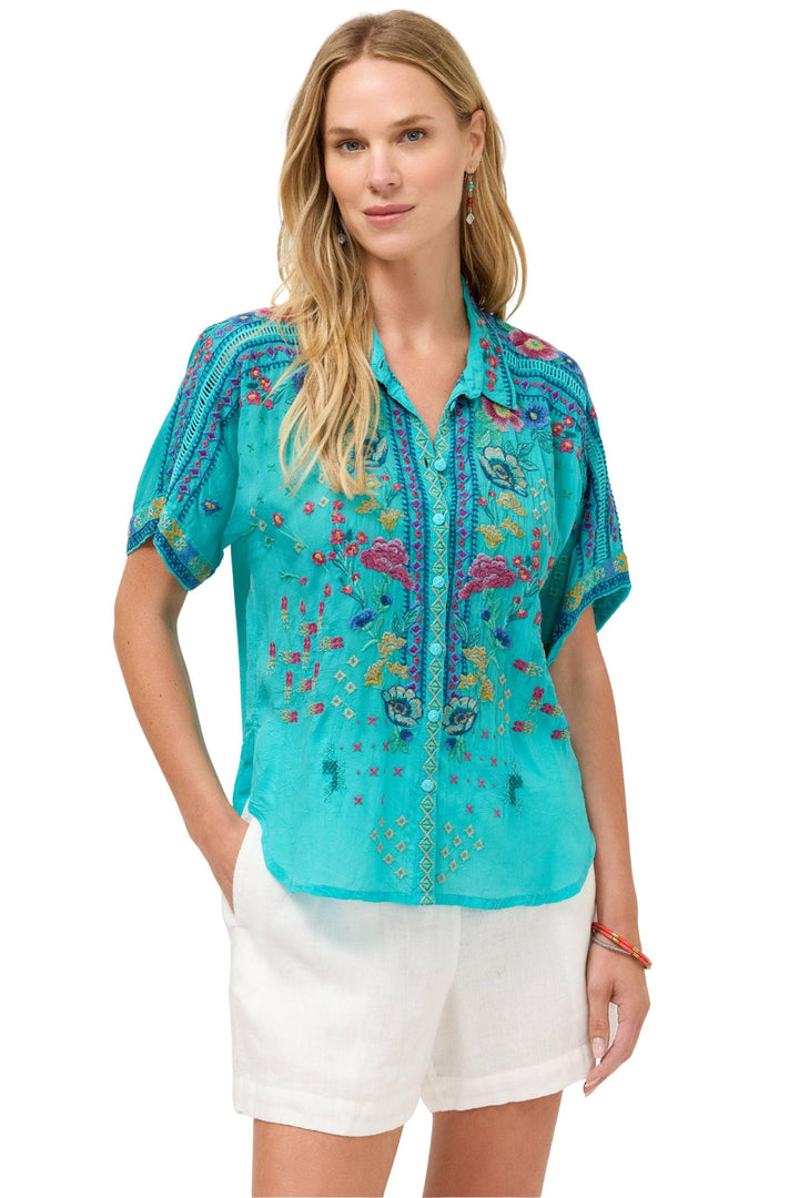 JOHNNY WAS SHIRT S / BLUE AUDREY S/SLV SHIRT-LUNES - C17626-5