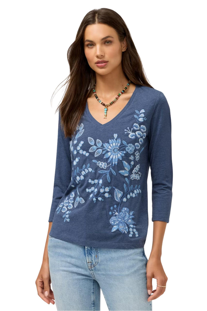 JOHNNY WAS TOP 3/4 SLV V-NECK TEE - J18626-7