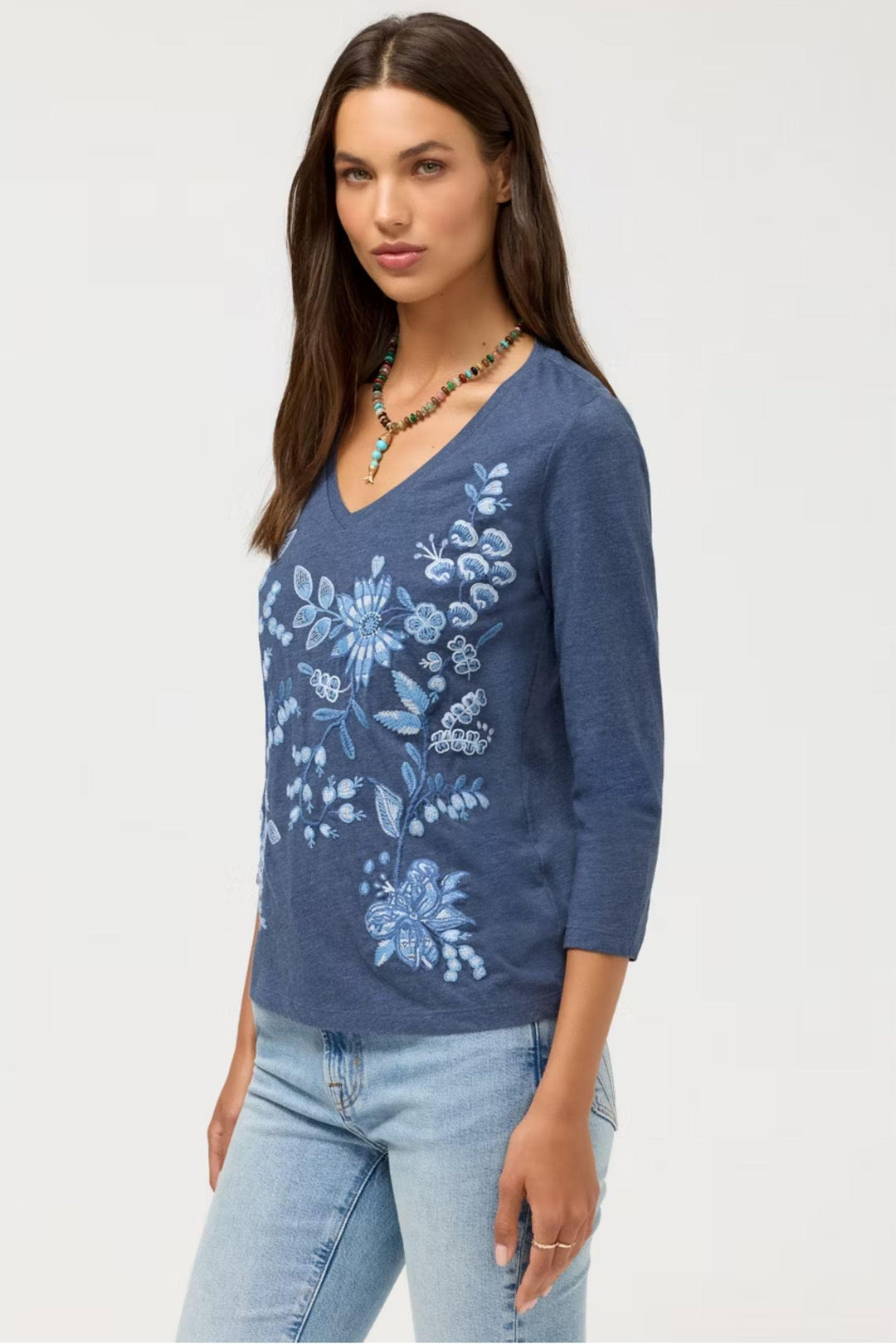 JOHNNY WAS TOP 3/4 SLV V-NECK TEE - J18626-7