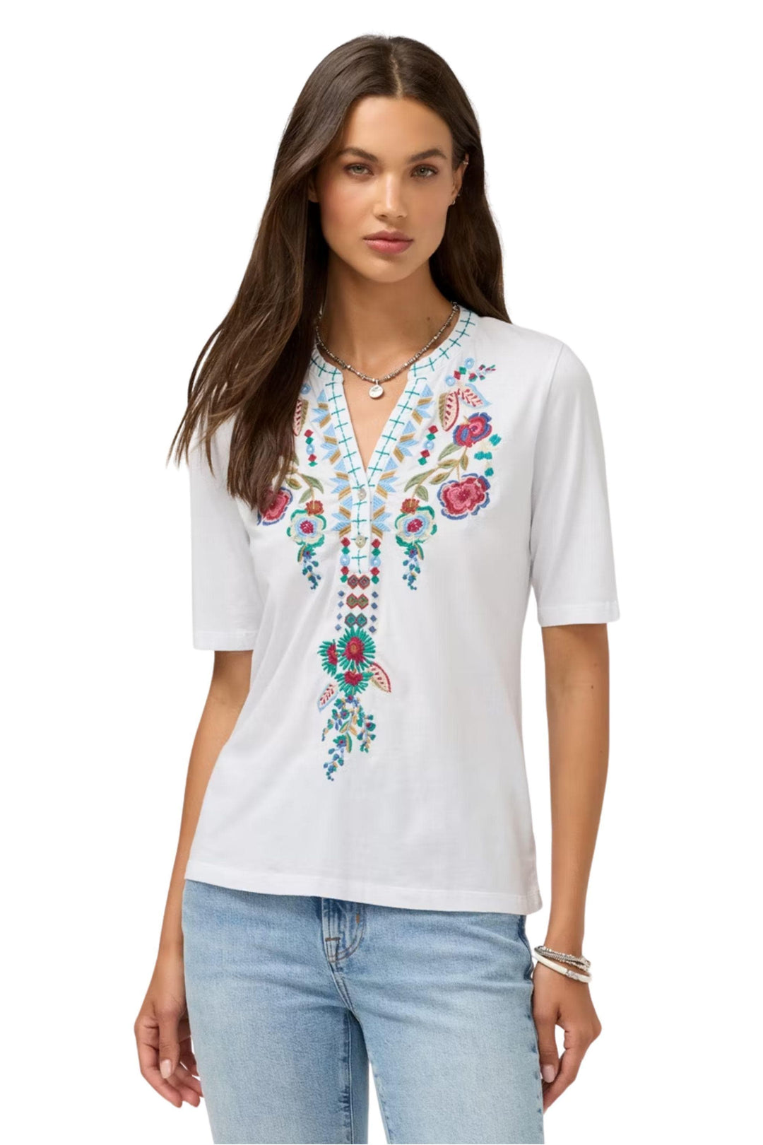 JOHNNY WAS TOP HENLEY KNIT TEE - J19426-7